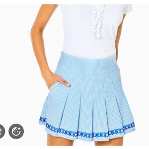 Lilly Pulitzer Blue Striped Pleated Mini Active Skort with Trim